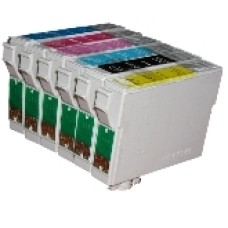 A set of pre-filled Epson Compatible T0807 dye sublimation ink cartridges.