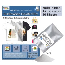 Sublimation to Film Kit for Printing onto Cotton T-Shirts - 10 x A4 Sheet Pack