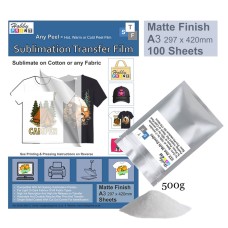 Sublimation to Film Kit for Printing onto Cotton T-Shirts - 100 x A3 Sheet Pack Sublimation to Film Kit for Printing onto Cotton T-Shirts - 100 x A3 Sheet Pack