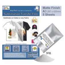Sublimation to Film Kit for Printing onto Cotton T-Shirts - 5 x A3 Sheet Pack Sublimation to Film Kit for Printing onto Cotton T-Shirts - 5 x A3 Sheet Pack
