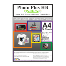 50 sheets PhotoPlus HR, A4 High Release, Multi-Surface Sublimation Transfer Paper - 105gsm.