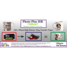 100 sheets PhotoPlus HR, 240 x 99mm High Release, Sublimation Mug Wraps Transfer Paper - 120gsm.