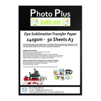 PhotoPlus A3 Dye Sublimation 140gsm Double Sided Transfer Paper, 50 Sheets.
