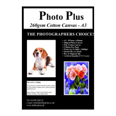 Photo Plus Printable Poly-Cotton Canvas A3 - 260gsm, 5 Sheets.