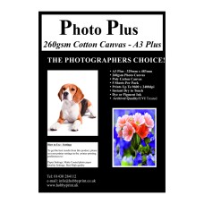 Photo Plus Printable Poly-Cotton Canvas A3 Plus 260gsm, 5 Sheets.